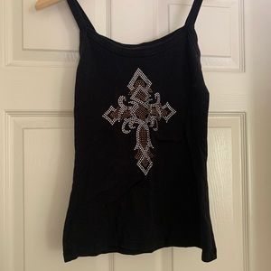 Vintage psst rhinestone cross tank top